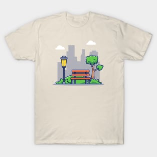 Park Bench And Lamp, Grass T-Shirt